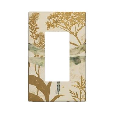Imagem de Indokyeyqaz Placa decorativa para interruptor de luz retrô libélula única, placas de parede decorativas, 1 placa de interruptor de grupo e capas de tomada 6,9 cm x 11,2 cm para quarto, banheiro