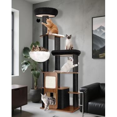 Imagem de Purrlato Torre de árvore moderna para gatos de 160 cm para ambientes internos, árvores resistentes para gatos grandes, Maine Coon para adultos, torre de árvore para gatos Maine Coon, poleiro superior