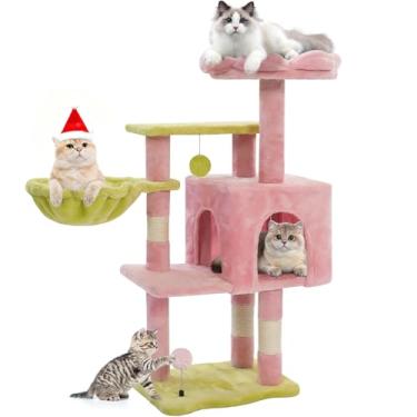 Imagem de Torre de árvore para gatos com rede de armação de metal, árvores de gato de 104 cm para gatos grandes e adultos, torres para gatos com poste para arranhar, móveis de condomínio para gatos com poleiro