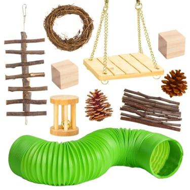 Imagem de Conjuntos de Brinquedos para Roer Hamster 10 peças Atividade Animais Pequenos com Túnel e Balanço Brinquedo Cuidado os Dentes Molação Coelho Porquinho-da-Índia Chinchila