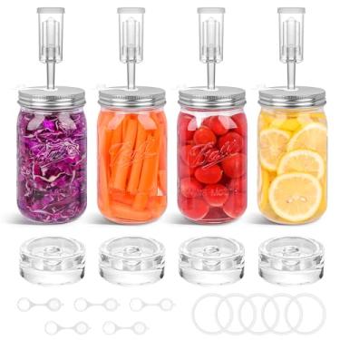 Imagem de Kit de fermentação para frasco de fermentação de pedreiro de boca larga, kit de decapagem/chucrute com 4 pesos de fermentação de vidro, 4 tampas de fermentação