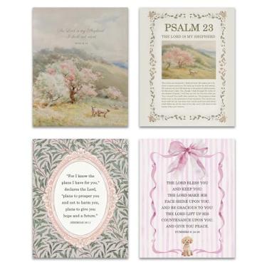 Imagem de ZNGFON Conjunto de 4 impressões de arte de parede cristãs vintage, presentes para meninas adolescentes, salmo 23 versículos bíblicos modernos pôsteres cristãos decoração de parede para quarto de