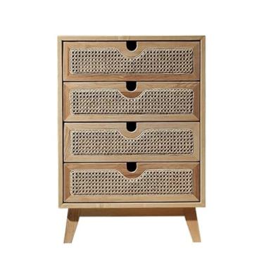 Imagem de Cômodas Cômodas de vime, cômoda com 4 gavetas, armário moderno armazenamento para quarto, corredor, entrada(Original wood colour)