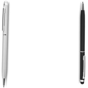 Imagem de Caneta Esferográfica Touch Screen Metálica, Corpo Emborrachado, Escrita Azul, Ponta Fina 0.7mm, Design Moderno, para Escritório, 14.5cm (Prata e Preto)