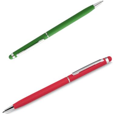 Imagem de Caneta Esferográfica Touch Screen Metálica, Corpo Emborrachado, Escrita Azul, Ponta Fina 0.7mm, Design Moderno, para Escritório, 14.5cm (Verde e Vermelho)