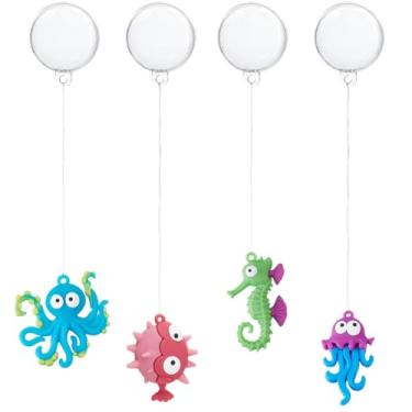 Imagem de GORGECRAFT 4 peças, 4 estilos, decorações de aquário de peixes flutuantes, plástico, desenho animado, oceano, animais, polvo, cavalo-marinho, acessórios de paisagens, adequado para todos os tipos de