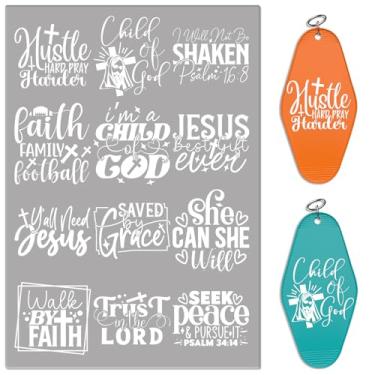 Imagem de Dorsbaby Envelope de copo UV DTF para cobertores de hotel de motel, 24 folhas frases inspiradoras cristãs UV DTF chaveiro transferências adesivos de transferência a frio para chaveiros de acrílico em