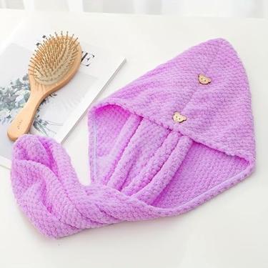 Imagem de 1 peça toalha de cabelo feminina super absorvente de secagem rápida – turbante de cabelo de microfibra com textura de waffle (25 x 63 cm) para uso diário de banho/chuveiro (6 cores: branco/azul/rosa