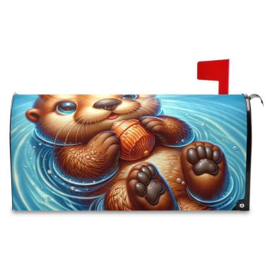 Imagem de Capas de caixa de correio magnéticas com estampa de animal de lontra marinha grande grande ímã de outono capas decorativas para caixa de correio, tamanho padrão 53 x 45 cm