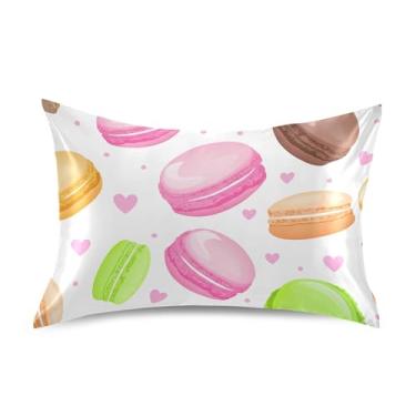 Imagem de Macarons coloridos branco desenho animado cetim cool fronhas personalizadas resfriamento padrão king queen fronhas travesseiro cama travesseiro cuidados com a pele tamanho padrão 66.0 cm x 50.8 cm