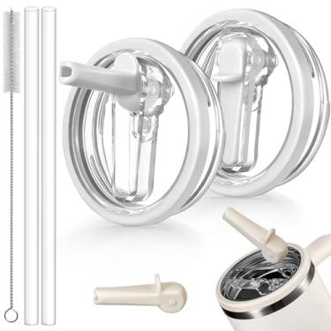 Imagem de ANTAND Pacote com 2 tampas de canudo de substituição para Stanley 850 g, tampas removíveis à prova de vazamento para Stanley Quencher H2.0 e copo ProTour de 850 g (branco, branco)