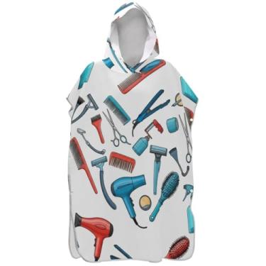 Imagem de Joisal Absorvente Surf Poncho Trocador Roupão Adultos Praia Banho Com Capuz Ferramentas Cabeleireiro Branco Feminino Ponchos com Capuz