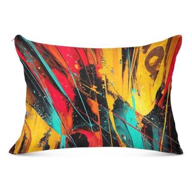 Imagem de Fronha de flanela vermelha azul amarela arte abstrata com zíper para travesseiro padrão Queen King fronha floral animal macio para cama, tamanho Queen, 50,8 cm x 76,2 cm