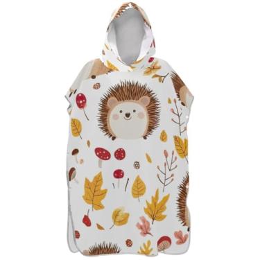 Imagem de Joisal Poncho de surfe absorvente para adultos trocador de roupas de banho de praia com capuz bonito desenho animado ouriço branco ponchos de praia para homens
