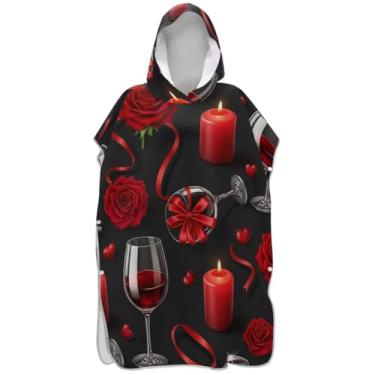 Imagem de Joisal Taças de vinho românticas poncho de surfe para adulto trocador absorvente masculino feminino poncho com capuz toalha de natação bonito