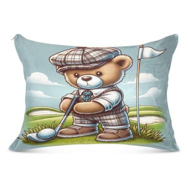 Imagem de Capas de almofada tamanho king size com urso de golfe 50 x 101 cm super macia com zíper, capa de travesseiro corporal para cama sofá casa