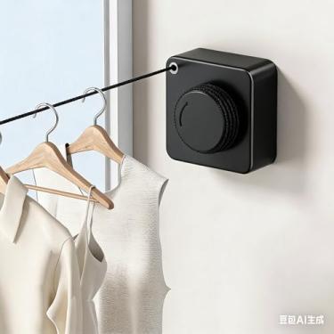 Imagem de Varal retrátil de 15,7 m para uso interno, sem flacidez, linha de roupas externas, retrátil, roupas resistentes, secagem e lavanderia, linha de aço inoxidável montada na parede