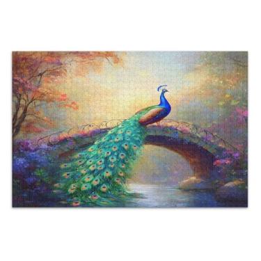 Imagem de Lindo quebra-cabeça de pavão de 1000 peças, quebra-cabeças fáceis para adultos, jogos para adultos