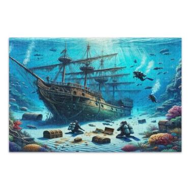 Imagem de Quebra-cabeça de mergulhador de navio pirata submarino 500 peças adulto, quebra-cabeças adulto com letras nas costas