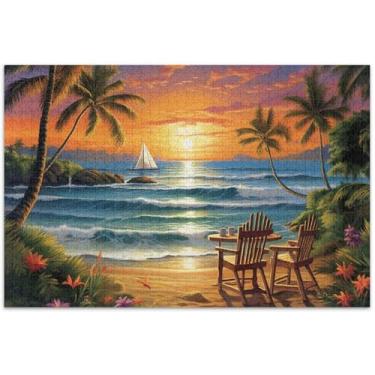 Imagem de Cena de praia paisagem marítima 1000 peças quebra-cabeças para adultos arte animal quebra-cabeça presentes para amantes de quebra-cabeça, 75 x 40 centímetros