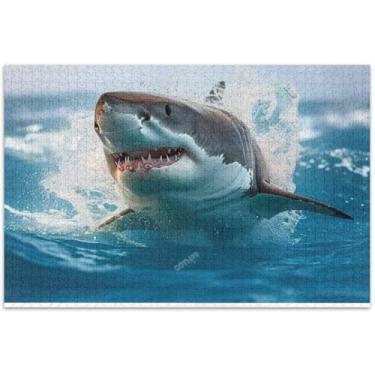 Imagem de Quebra-cabeça de tubarão branco azul marinho para adultos 500 peças quebra-cabeça de paisagem floral presentes para jogo de elefante branco