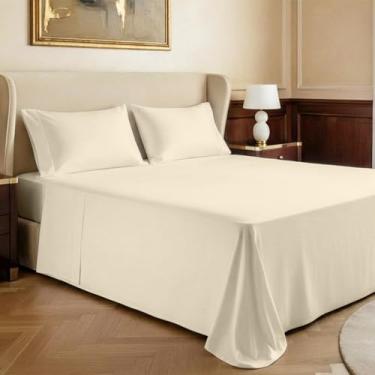 Imagem de Mayfair Linen Conjunto de lençóis Queen 100% algodão egípcio – Jogo de cama queen size luxuoso de algodão egípcio série 2000 (4 peças, marfim), macio e refrescante, tecido de cetim 43,2 cm com bolso