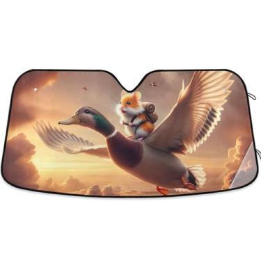 Imagem de Toldo de sol fofo com estampa de pato de hamster para para-brisas de carro, engraçado, personalizado, retrátil, para janelas dianteiras, floral, L, 144,8 cm x 80 cm