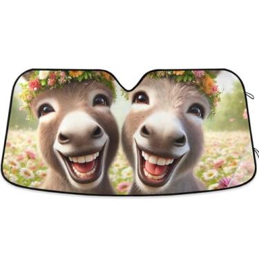 Imagem de Protetores solares de carro de burros fofos de animais engraçados personalizados para para-brisa bonito universal dobrável caminhão carro persianas para protetor de janelas dianteiras L, 144,8 cm x 80