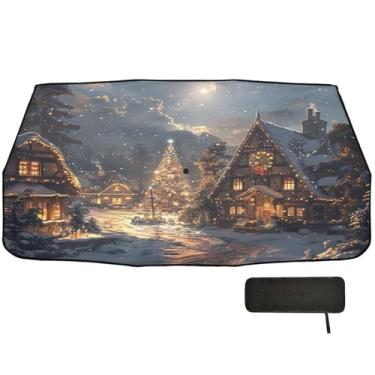 Imagem de Guarda-sol para a noite de Natal e casa de campo de para-brisa dobrável cobertura completa automático para carro 147.3 cm x 75.4 cm protetor solar para janelas de carro