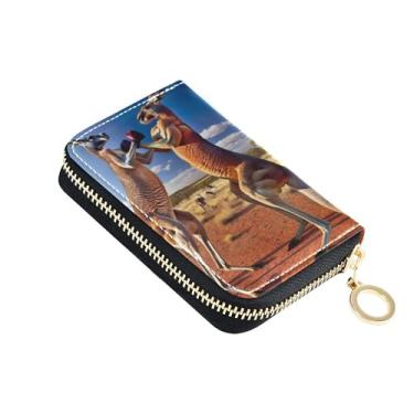 Imagem de Carteira feminina com zíper e bloqueio de RFID, porta-cartões de crédito, bolsa de moedas de couro com zíper, boxe canguru engraçado
