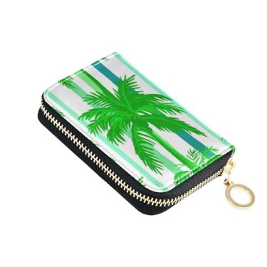 Imagem de Carteira feminina de palmeiras verdes com listras verticais com zíper em volta do porta-cartões com bloqueio de RFID com zíper floral e bolsa para moedas