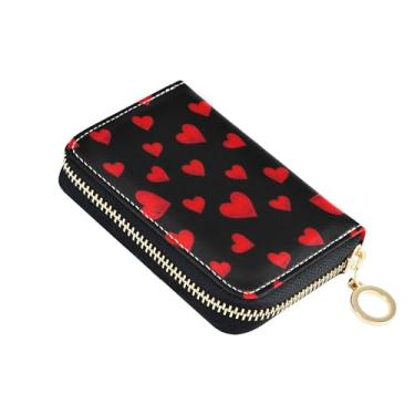 Imagem de Carteiras de cartão de crédito com bloqueio de RFID, carteira feminina pequena com zíper e bolsa de moedas, corações vermelhos, rabiscos pretos