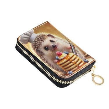 Imagem de Carteiras de cartão de crédito com bloqueio de RFID, carteira feminina fofa com zíper de couro, porta-cartões e dinheiro, ouriço engraçado, panqueca, chefe