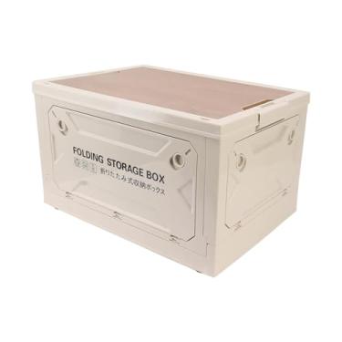 Imagem de Generic Caixa de Acampamento Dobrável Com Rodas Grande Capacidade para Armazenamento de Brinquedos, Caixa de Armazenamento Dobrável Com Tampa de Madeira 50L para Diário PP 19,3x13,8x11,2in (Cinza