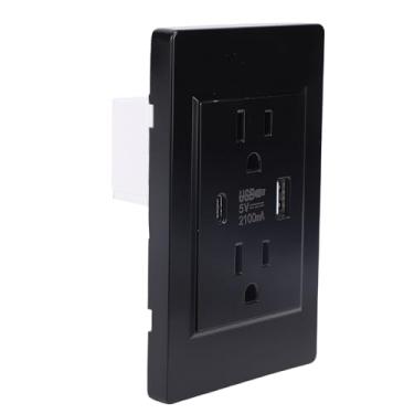 Imagem de Hyuduo Tomada de Parede Com Porta USB e Porta Tipo C 15A Receptáculo Elétrico, PC Retardador Anti Sobrecarga Prevenção de Incêndio para Casa Quarto Sala de Estar (Plugue dos EUA)