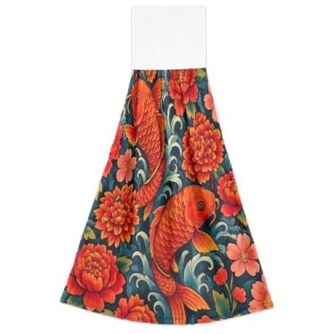 Imagem de Tradicional japonês koi peixe outono pendurado prato toalhas de mão toalhas de gravata altamente absorvente bonito conjunto de toalhas de secagem de cozinha de 2, 18,2 x 14 polegadas