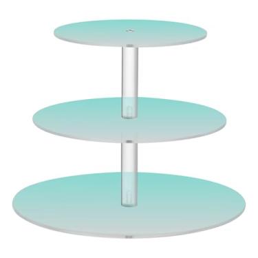 Imagem de Suporte de cupcake verde azul claro gradiente para chá de festa de chá de 3 camadas redondo para exibição de copo de acrílico torre de bolo para chá de bebê bandejas de servir para festa, sobremesa