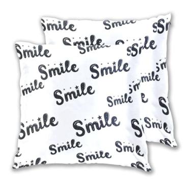Imagem de Joitme Smile Conjunto de 2 capas de almofada de desenho animado preto e branco para decoração de cama de sala de estar, 40,6 x 40,6 cm, 2 peças