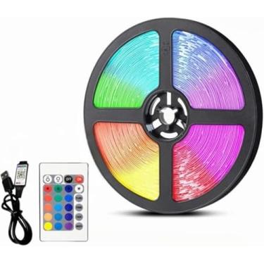 Imagem de Fita LED RGB 5050 5M com Bluetooth e Ritmo Musical, Controle por Aplicativo, Iluminação Decorativa para Quarto, TV e Ambientes
