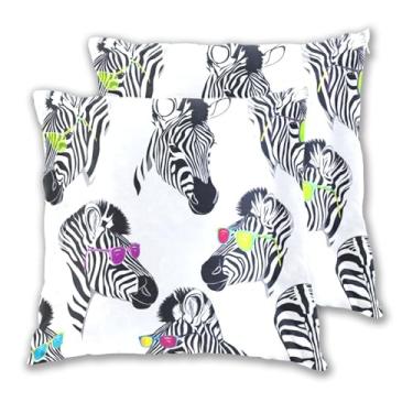 Imagem de Joitme Conjunto de 2 capas de almofada brancas coloridas e engraçadas com estampa de zebras, fronhas decorativas para sala de estar, 45 x 45 cm, 2 peças