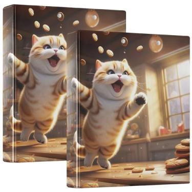 Imagem de Fichários personalizados fofos de gato gordo pulando 3,8 cm, 3 argolas, 200 folhas, lindos fichários para escritório, 31,5 x 27 x 6 cm, 1 pacote