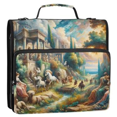 Imagem de Fichários de 3 anéis com 3 anéis de 3,8 cm, pintura clássica, com zíper, fichário organizador, com alça, bolsa escolar, portfólio de tecido, comporta 500 folhas