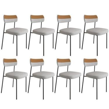 Imagem de Kit 08 Cadeiras Estofadas Sala F01 Linho Cinza Caramelo - LYAM DECOR
