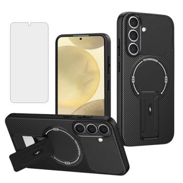 Imagem de Asuwish Capa de telefone para Samsung Galaxy S24/S25 5G Capa magnética de fibra de carbono com protetor de tela de vidro temperado e suporte acessórios de célula protetora S 24 24S 25 25S G5 SM-S931U
