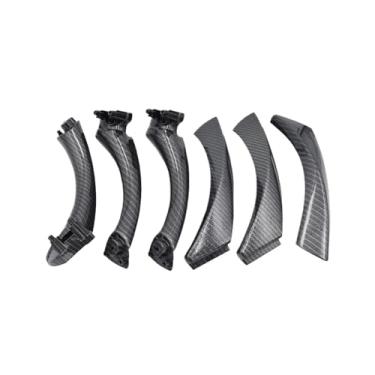 Imagem de Maçaneta interna do carro, painel da porta interna, capa de guarnição, cinza, bege, preto, compatível com BMW Série 3 E90 E91 2004-2012(Carbon fiber pattern RHD)