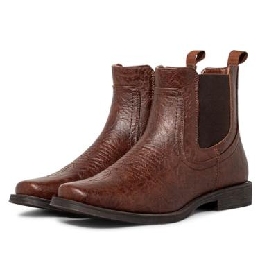 Imagem de J's.o.l.e Botas masculinas de cowboy ocidental, bico quadrado, cano baixo, Chelsea, vestido casual, Marrom-escuro, 42 BR