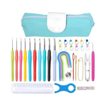 Imagem de Kit De Agulhas De Tricô Com Cabo De Borracha Colorido, Clips De Costur