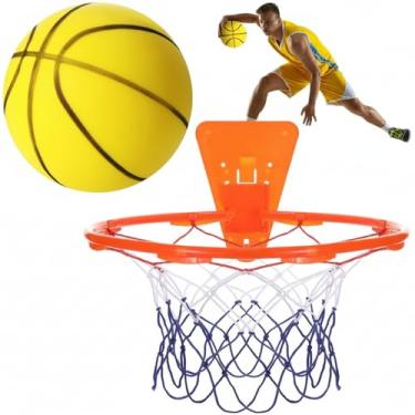 Imagem de Silipull Bola de basquete silenciosa nº 7 com aro de basquete, espuma macia, para ambientes internos, bola de basquete, sem som, silenciosa, para adolescentes e adultos para drible silencioso,