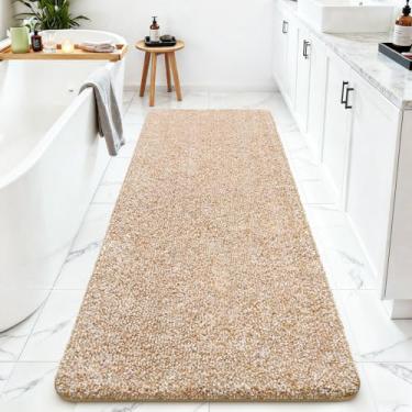 Imagem de ISEAU Tapetes de banheiro 61 x 152 cm, tapete de banho grande de microfibra super absorvente, tapete de chuveiro longo antiderrapante com suporte de TPR, tapete de banho lavável na máquina de pelúcia