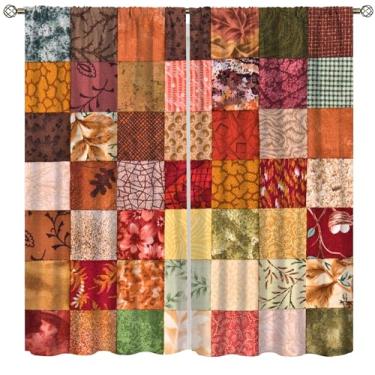 Imagem de DKMQQUL Cortinas retrô de patchwork, estampa de patch colorido boêmio, cortinas térmicas para quarto, sala de estar, cozinha, sala de jantar, escritório, janela, tratamento, 106 x 113 cm